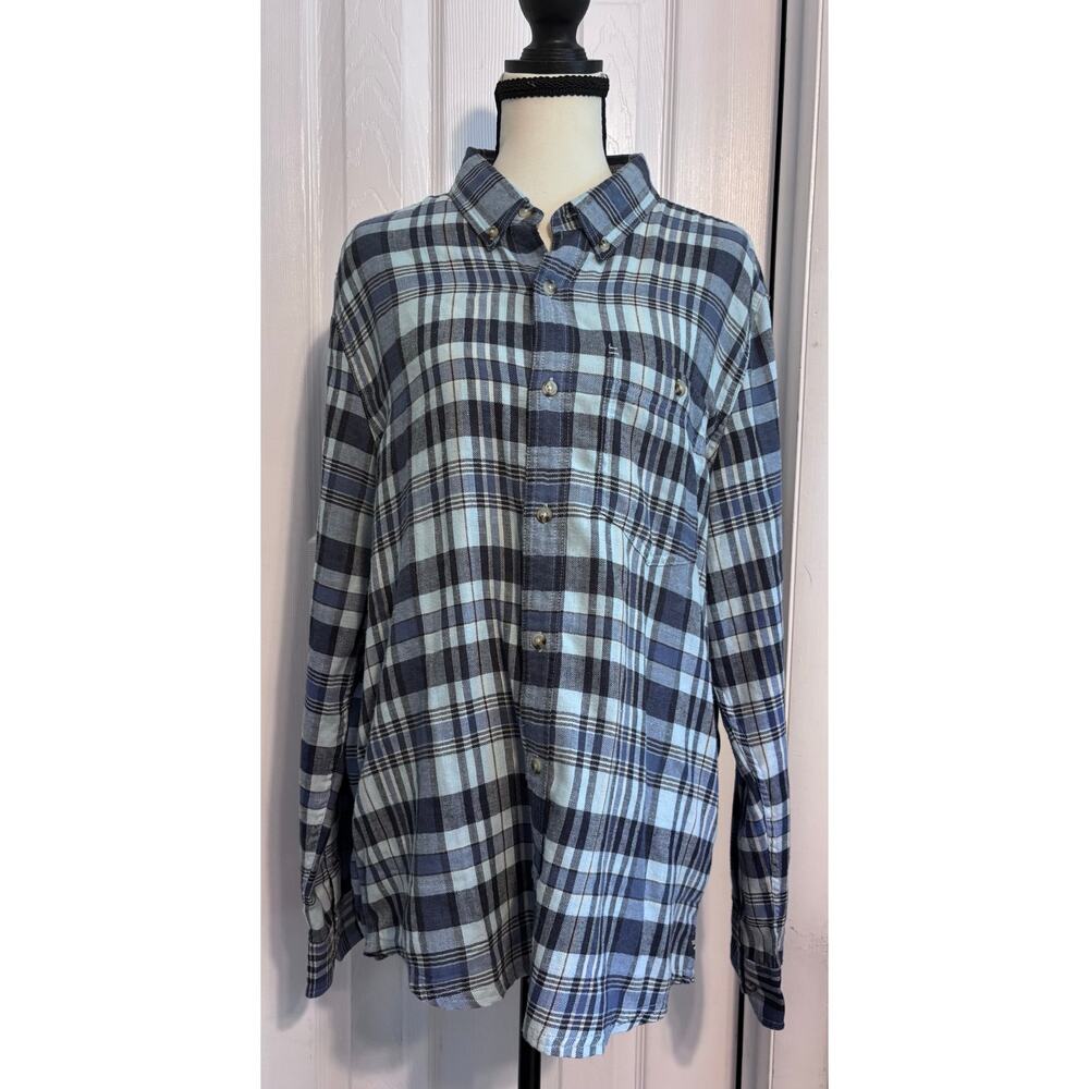 Toad & Co. Men’s Blue Plaid Button Down Medium Cotton Blend Lightweight Casual